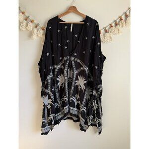 Soma Black Embroidered Floral Kaftan Cover Up Boho Feminine Beachy Tropical L/XL